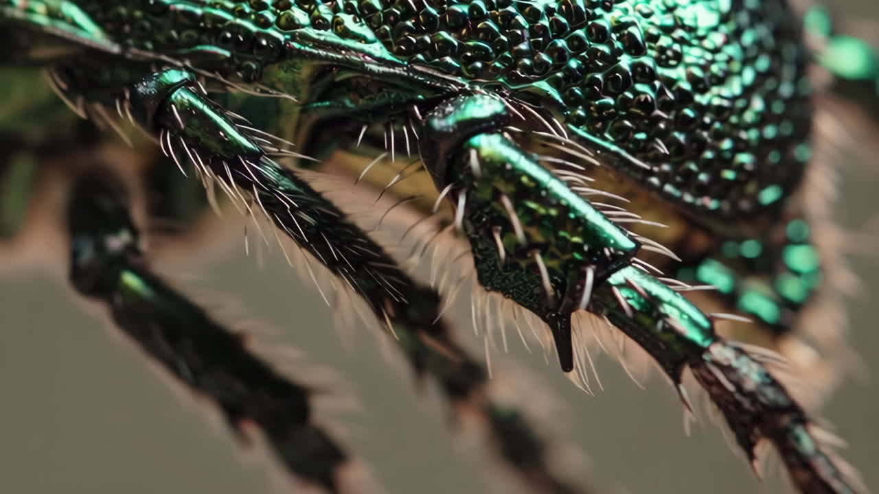 Macro Shot of a Metallic Green Beetle's Exoskeleton