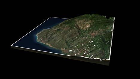 mapa del terreno del cañón de waimea renderizado en 3d con animación de bucle de 360 grados
