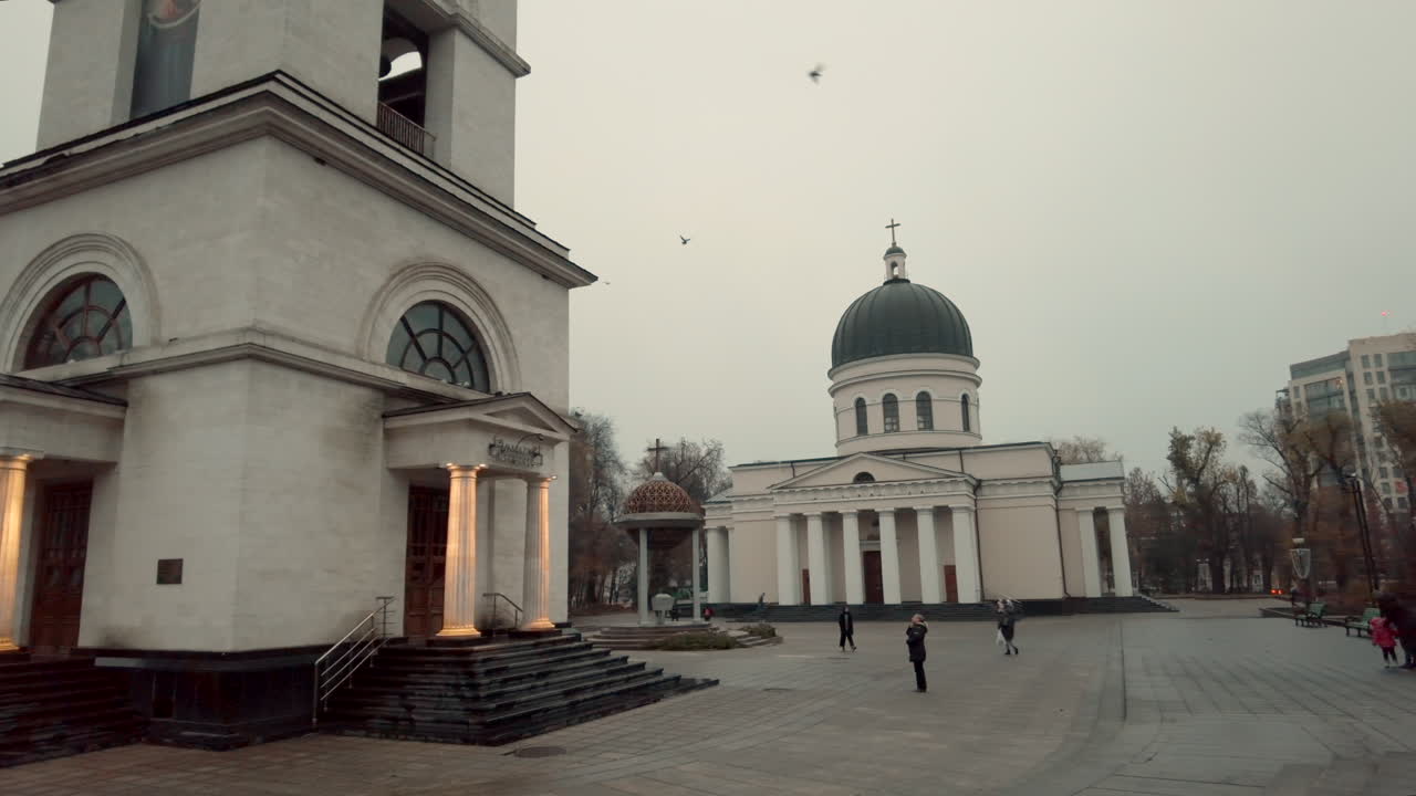 Chisinau, Moldova - November 26, 2022: View of the Metropolitan Cathedral of Christ's Nativity and the bell tower
