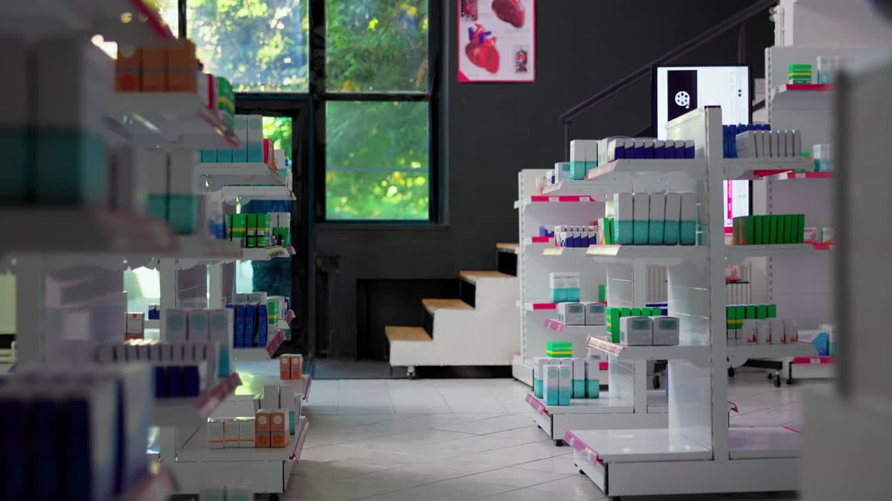 Pharmacy Shelves with Products