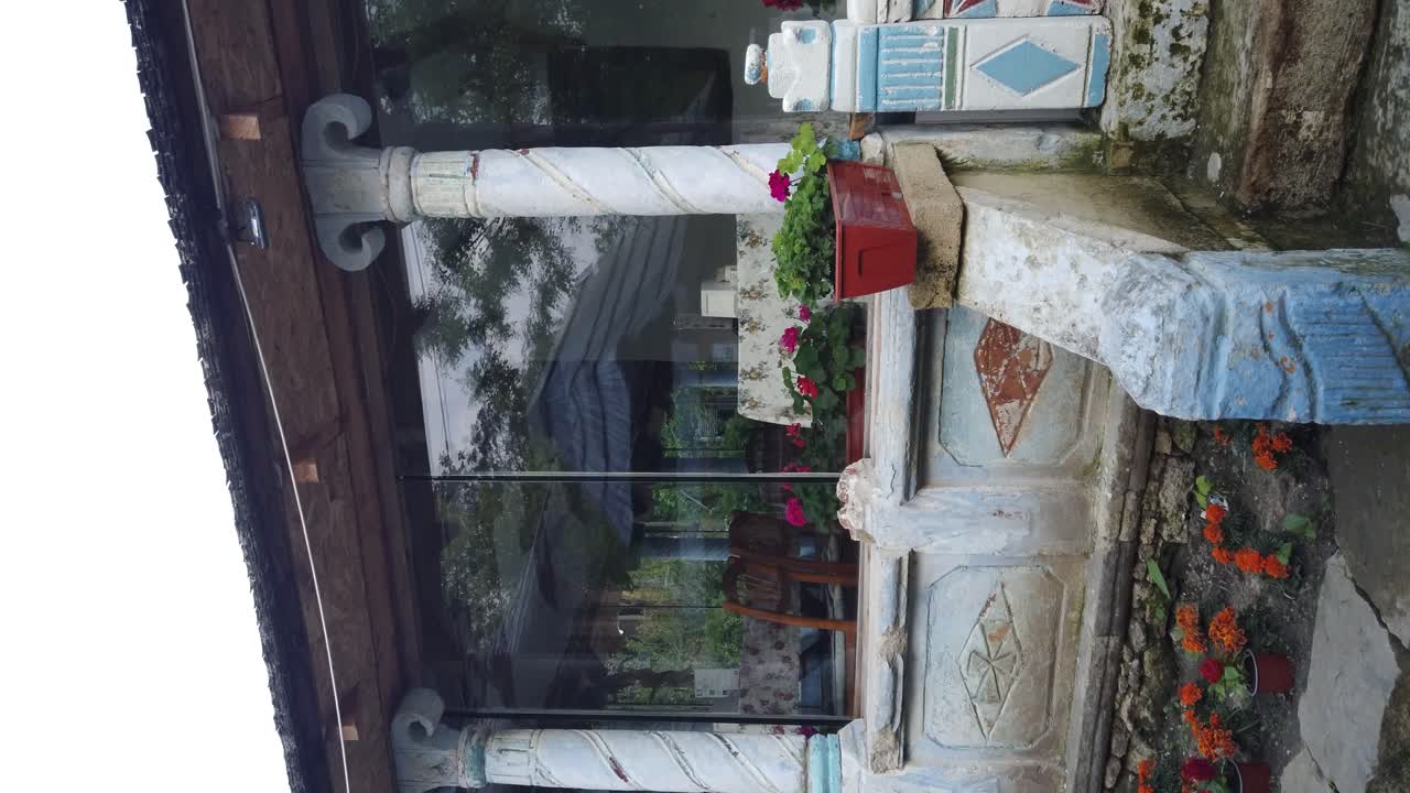 The entrance of a traditional restaurant in Butuceni, Orhei, Moldova. Vertical