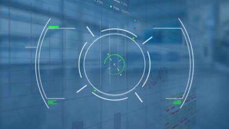 Animation-Des-Targetings-Und-Der-Vielfältigen-Datenverarbeitung-über-Dem-Büro-Im-Hintergrund