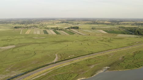 aerial view of dutch farmland and river