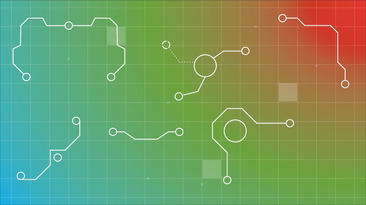 다채로운 그리드 패턴에 대항하여 디지털로 생성 된 애니메이션