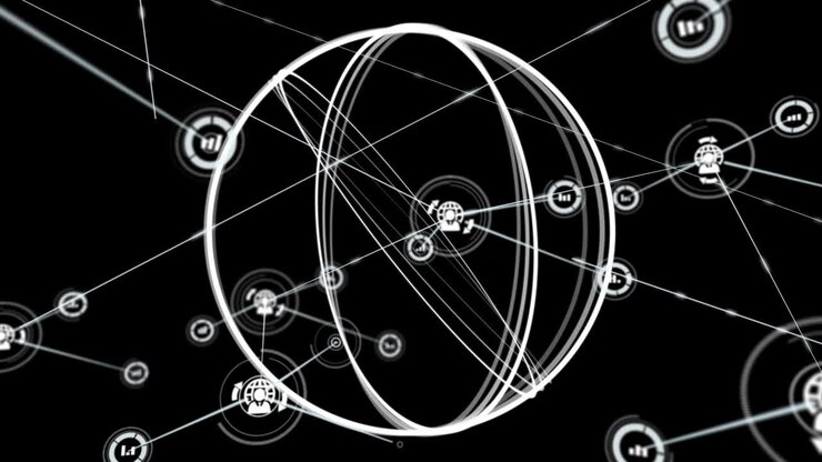 Animazione di una rete di connessioni su un globo che ruota