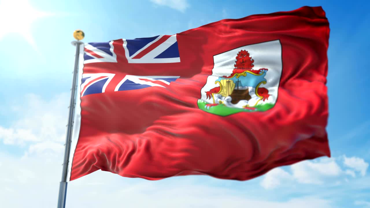 베르무다 발의 3d 렌더링 영상 - 아름다운 섬유 천의 줄이 흔들리고 있습니다.