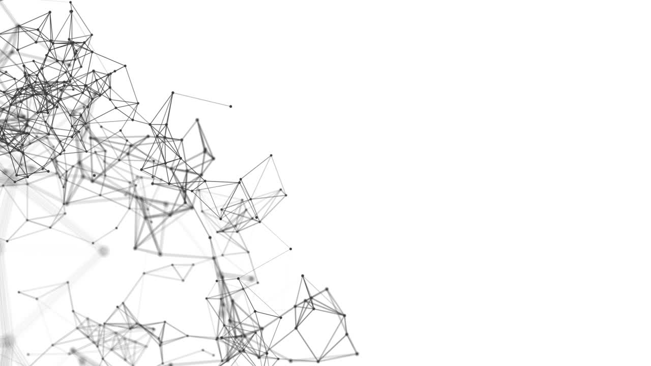 animación de red. puntos móviles conectados en fondo blanco. espacio blanco libre para texto o títulos.