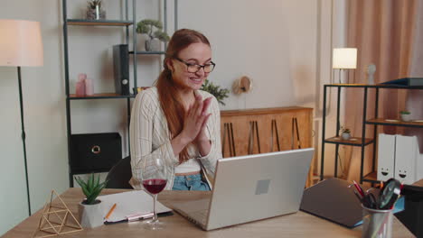 Woman-freelancer-gets-good-news-exam-results-successfully-signed-contract-celebrating-drinking-wine