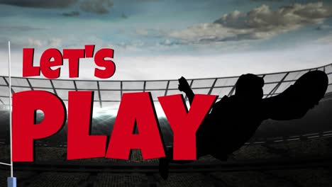 animation of let's play text with rugby player silhouette at stadium