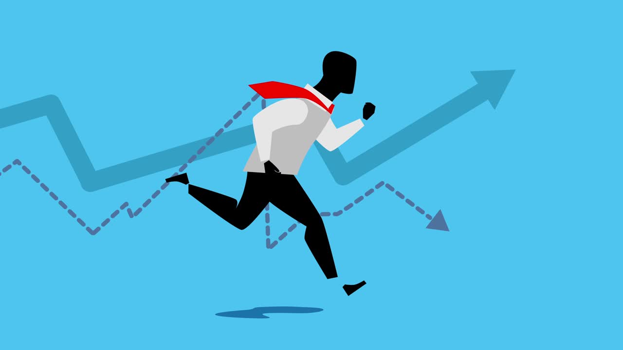hombre de negocios corriendo contra el gráfico