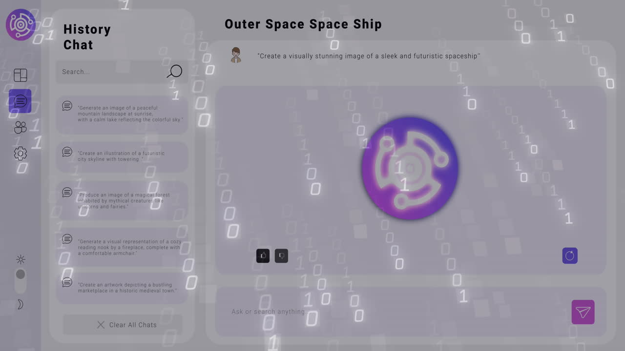 백색 배경에 바이너리 코딩과 ai 채팅의 애니메이션