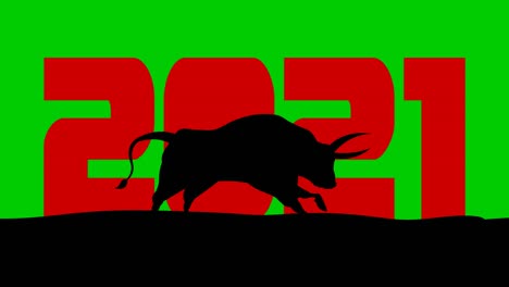 2021 year of the ox with black bull cartoon silhouette