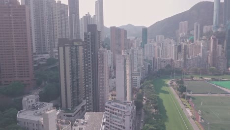 hong kong jockey club racecourse and happy valley flats. aerial drone view