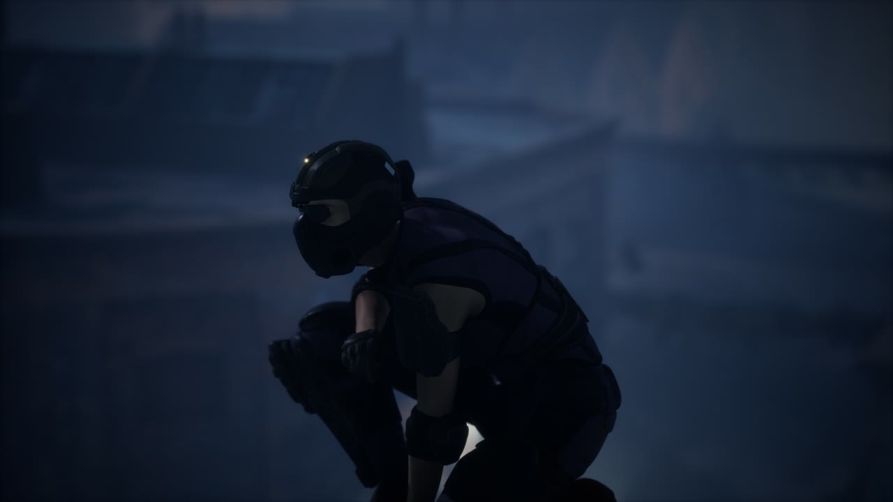 mujer al estilo de cyberpunk en el techo