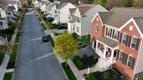 street with two story family homes in usa