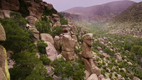 drone footage flying close to rock face in chiricahua national monument
