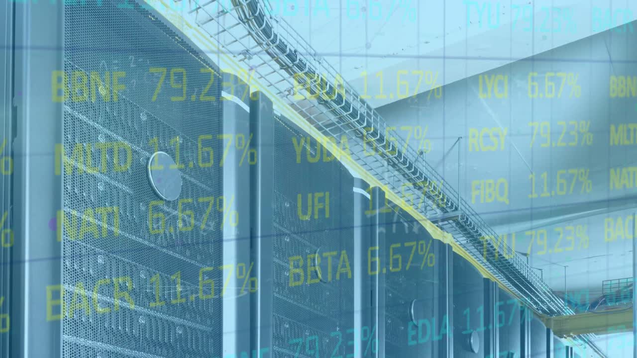 анимация обработки финансовых данных через компьютерные серверы