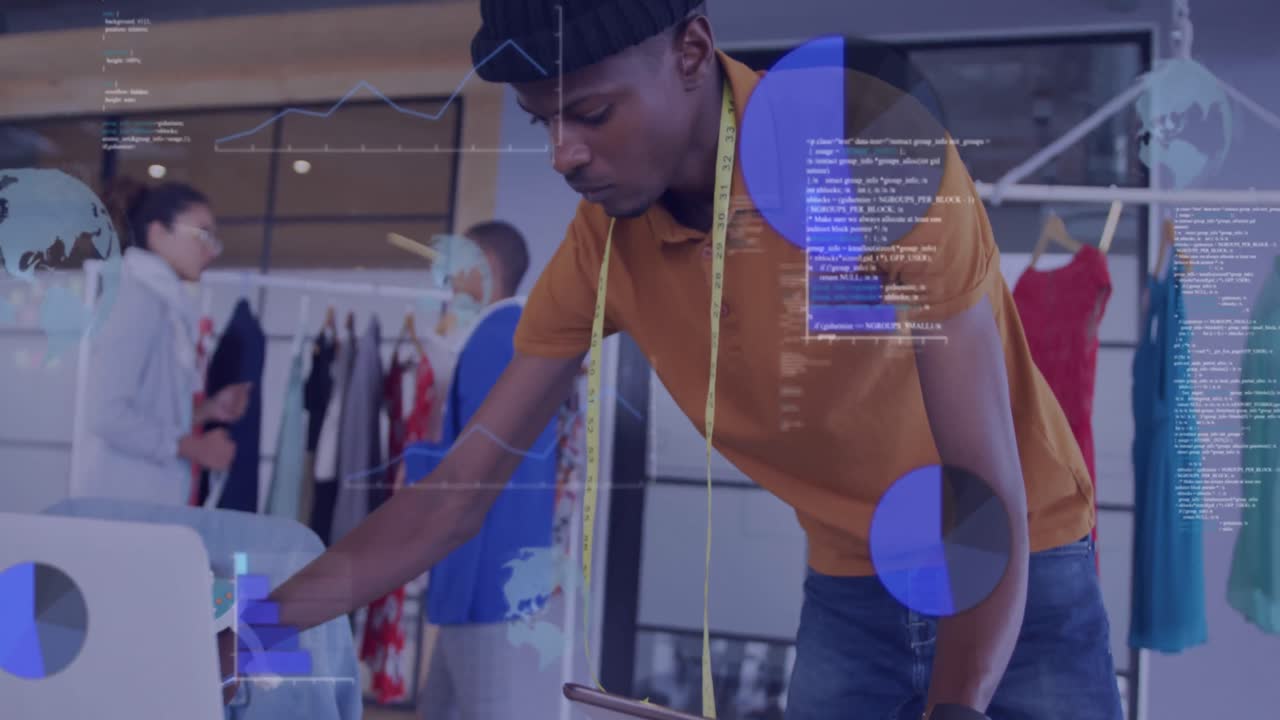 animación del procesamiento de datos sobre diversas personas de negocios en la oficina