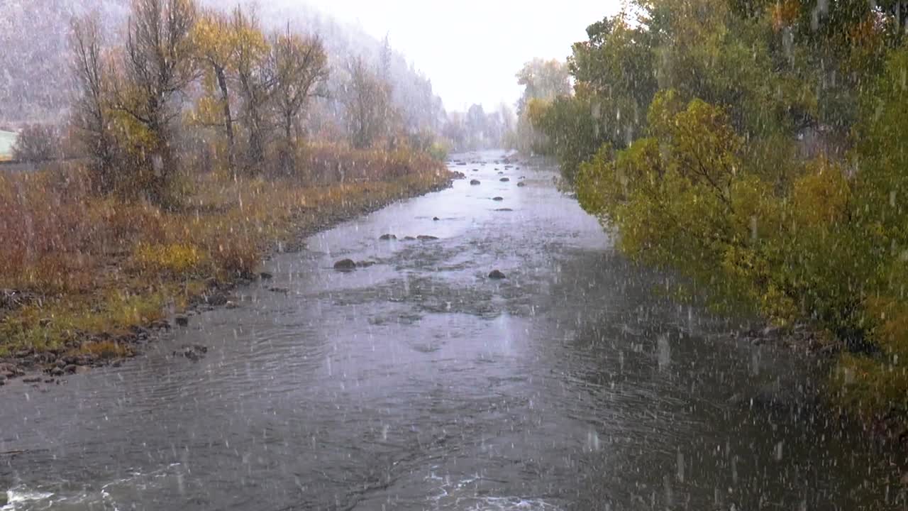 Late Autumn Snowfall over the Yampa River in North West Colorado