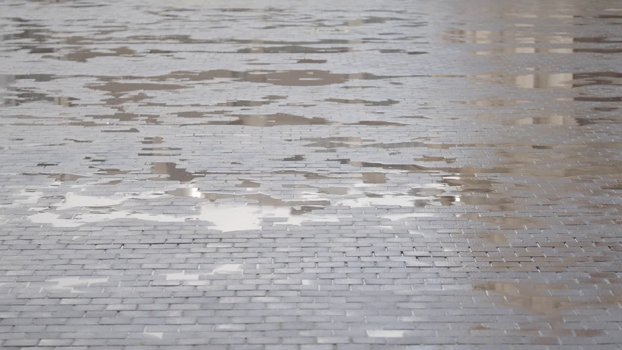 Wet Cobblestone Street with Reflections