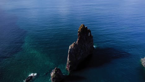 Aerial-view-of-rocky-cliffs-on-coastline-in-Madeira-Island