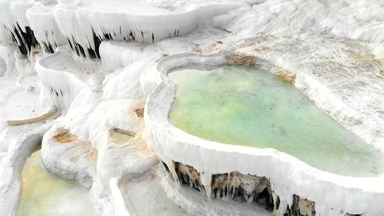 Aerial View of Natural Travertine Terraces and Thermal Pools in Pamukkale