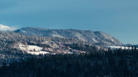 winter mountain forest in indre fosen, norway - aerial drone shot