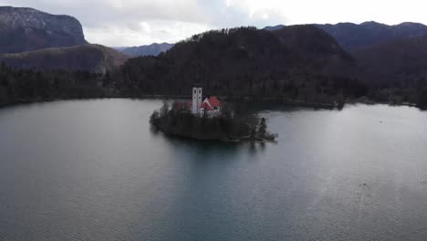 aerial view of island in bled lake