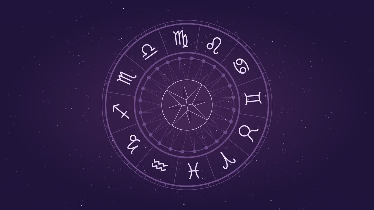 astrología horóscopo círculo con signos del zodiaco fondo vectorial. el cosmos, el espacio. acuario, libra, león, toro, cáncer, peces, virgo, capricornio, sagitario, arias, gemini, escorpio. púrpura violeta de moda