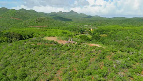 Hofi-mango-sculpture,-Hand-of-God,-with-christoffelberg-mountains-behind,-Curacao