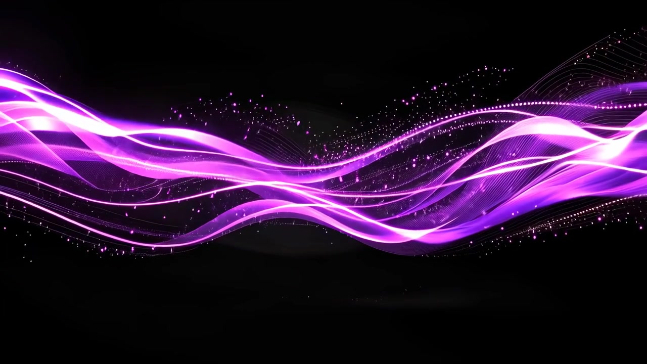 Flowing Abstract Purple Waves with Glowing Particles on Black