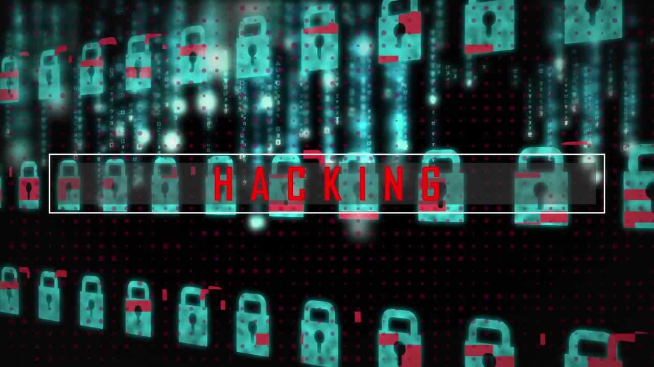 hacking texto contra el icono de bloqueo de seguridad moviéndose en segundo plano