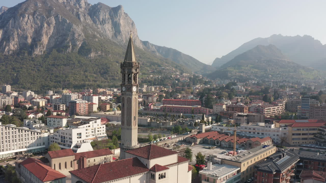 Aerial View of a Cathedral in Lecco, on Lake Como