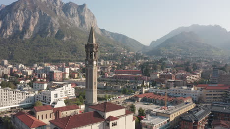 aerial view of a cathedral in lecco, on lake como