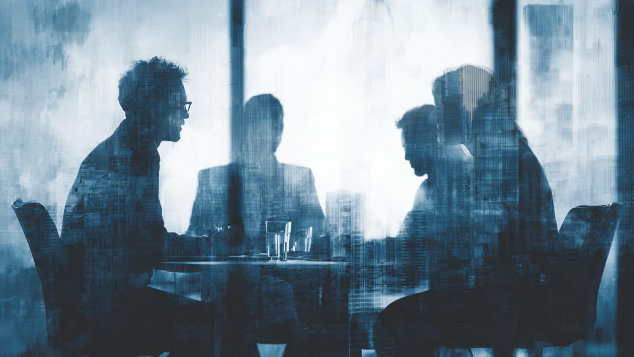 A Collaborative Meeting in Progress: Silhouetted Figures Engaged in ...