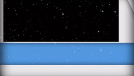 animation of blue and white panels opening and snow falling on black background