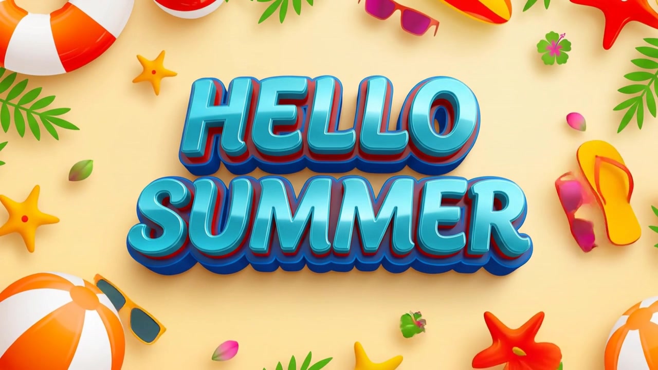 Hello Summer Animated Text with Beach Vacation Elements