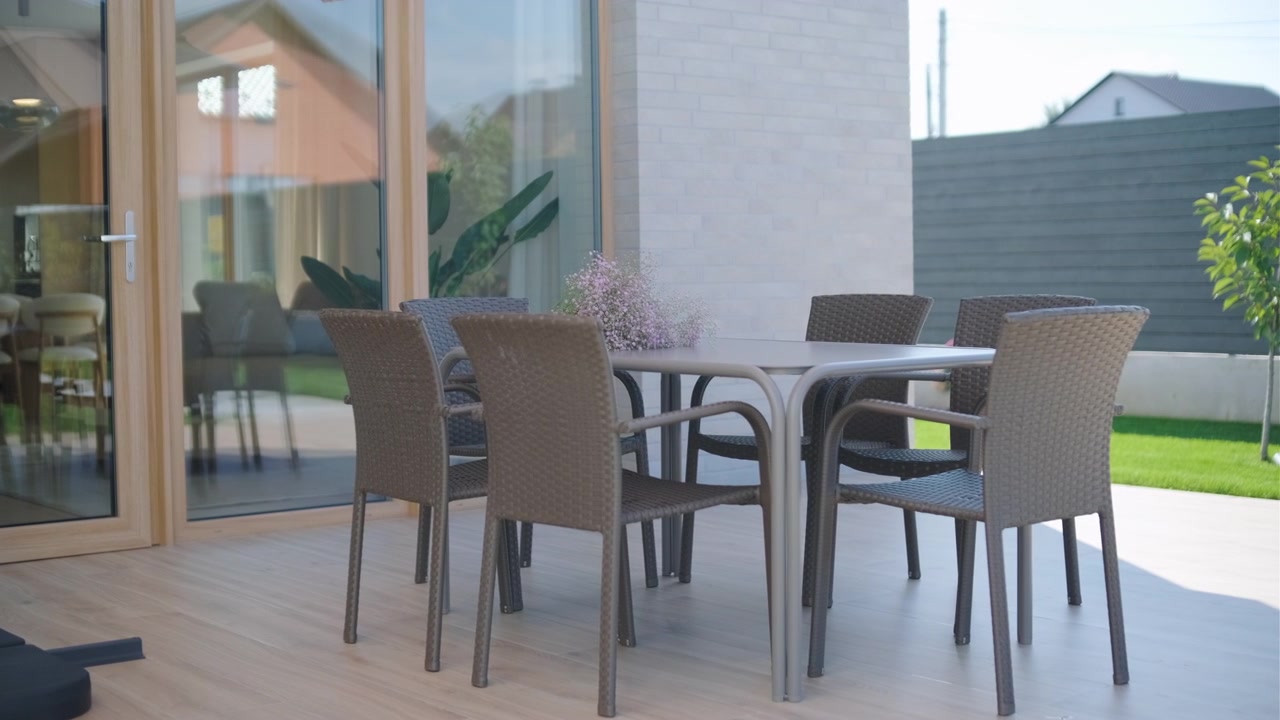 Wicker Dining Set on Modern Outdoor Patio