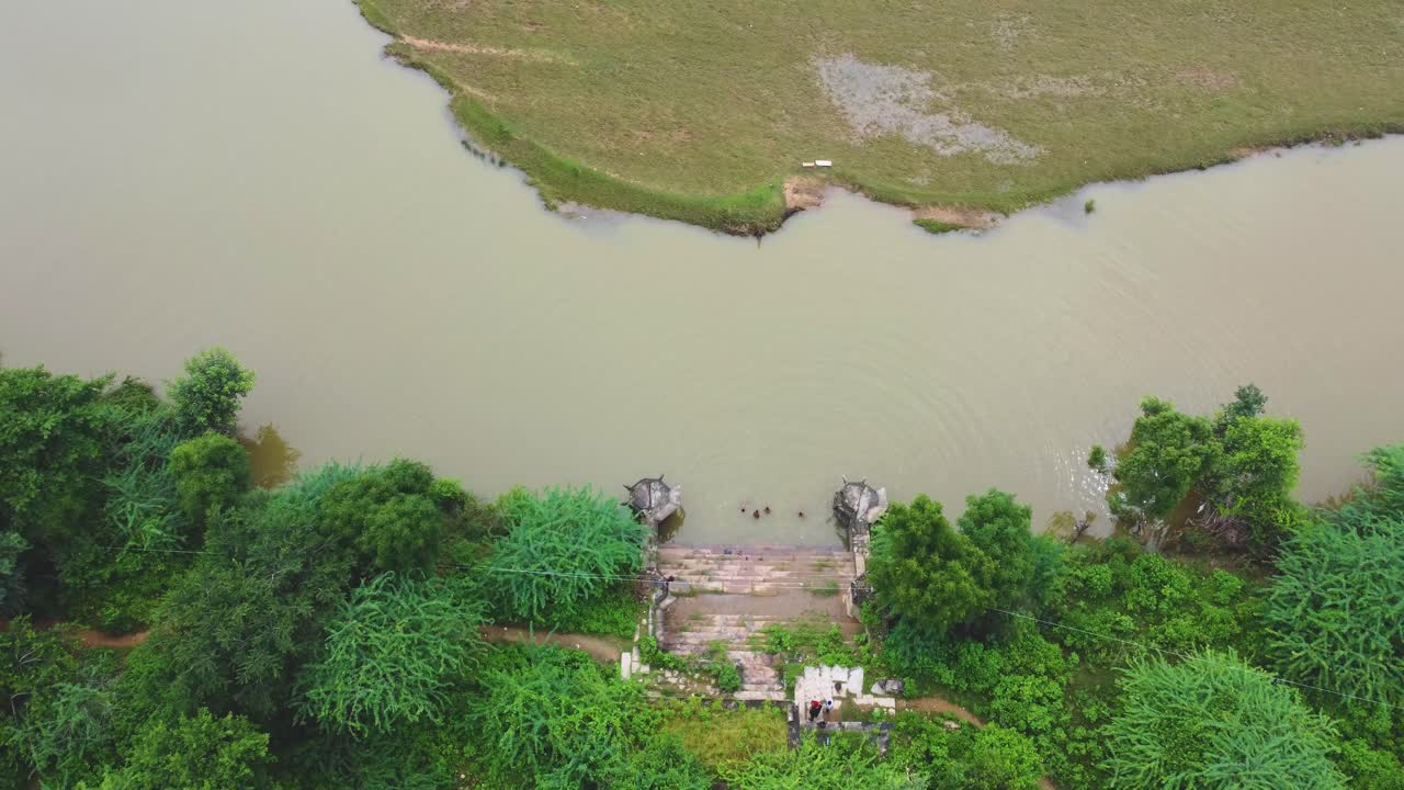 Aerial drone shot of sankh river ghat in Kuleth village of Madhya Pradesh