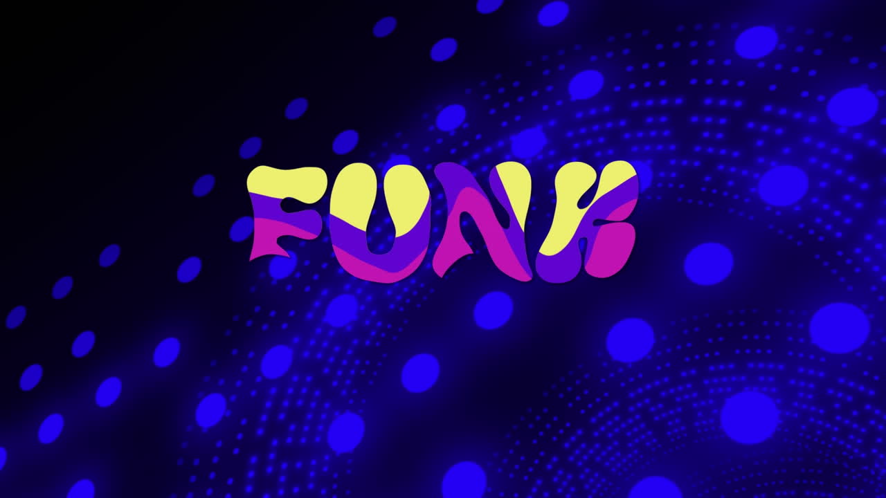 Animation of funk text over blue trails background