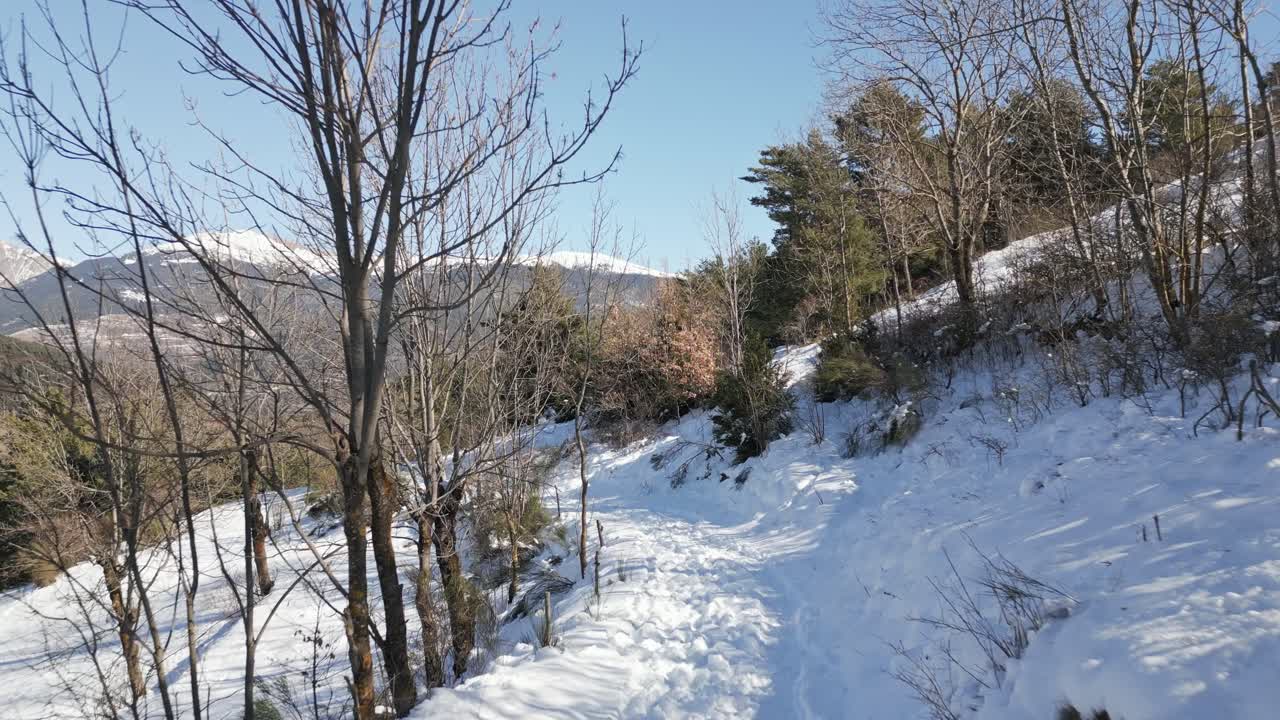 밝은 빛에 눈 인 보행길, 펠레스 카탈로니아 피레네