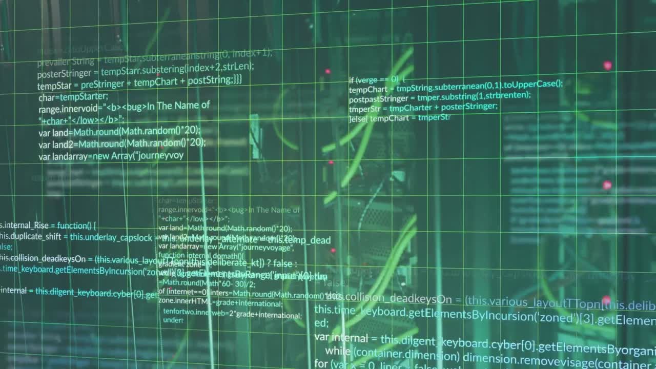 animazione dell'elaborazione dei dati contro il close-up di un server informatico.
