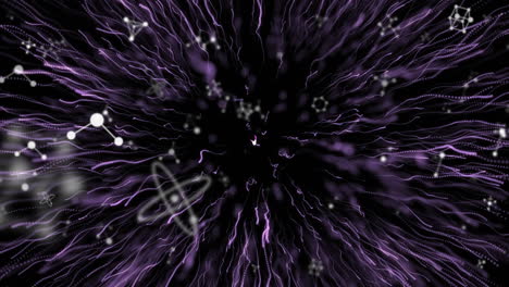 animación de una red de conexiones que caen sobre fuegos artificiales púrpuras sobre fondo negro