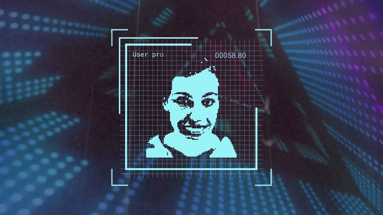 Animation of user photos and tunnel made of neon lights