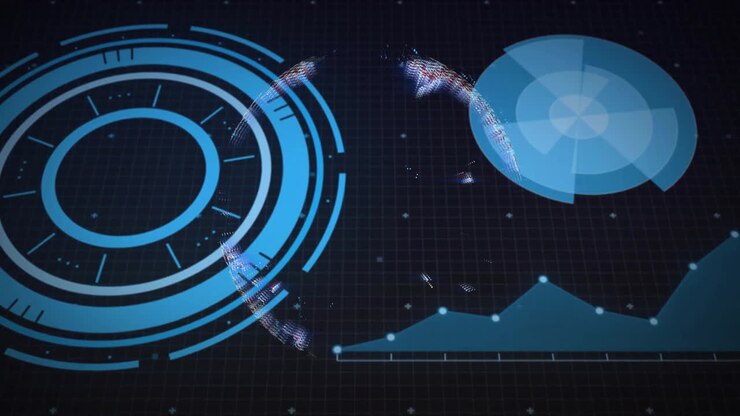 Animation of DNA strand and data visualization in futuristic digital interface