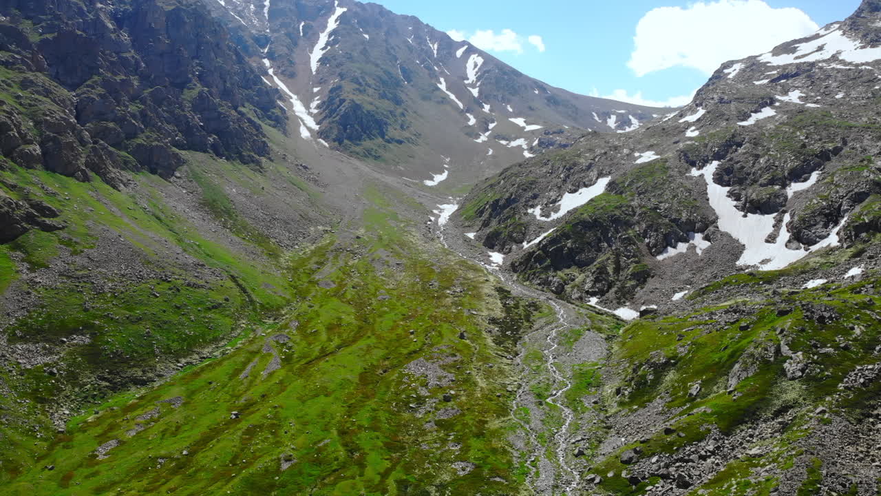 Scenic Mountain Valley with Snow Patches
