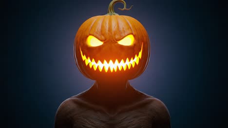 a sinister pumpkin-headed figure emanates a creepy aura with its fiery eyes and jagged grin, perfect for halloween celebrations and horror themes