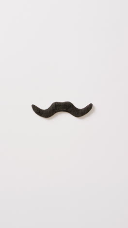 vertical video of black false moustache on white background with copy space