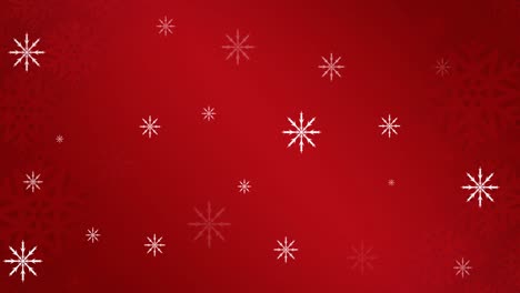 Animation-of-snowflakes-falling-on-red-background