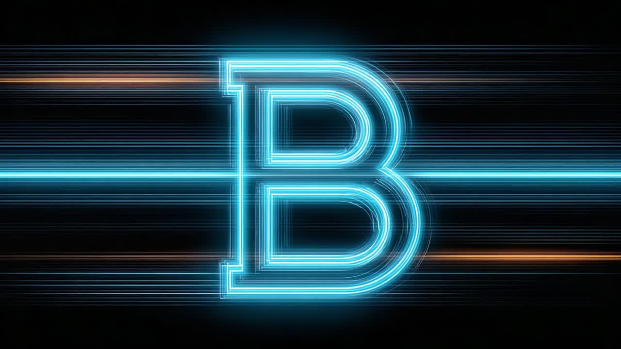 Dynamic Neon Letter 'B' with Vibrant Glowing Lines in a Dark Background, Illustrating Modern Digital Art Aesthetic and Motion Effects